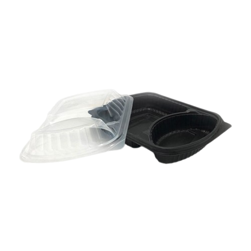 2-Compartment Black Microwavable Containers – Wholesale