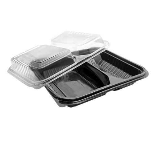 2-Compartment PP Black Microwavable Containers – Bulk