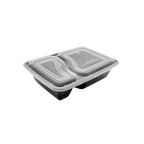 2-Compartment 32 oz Black Microwavable Containers – 150 Pack
