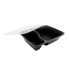 2-Compartment 32 oz Black Microwavable Containers – 150 Pack