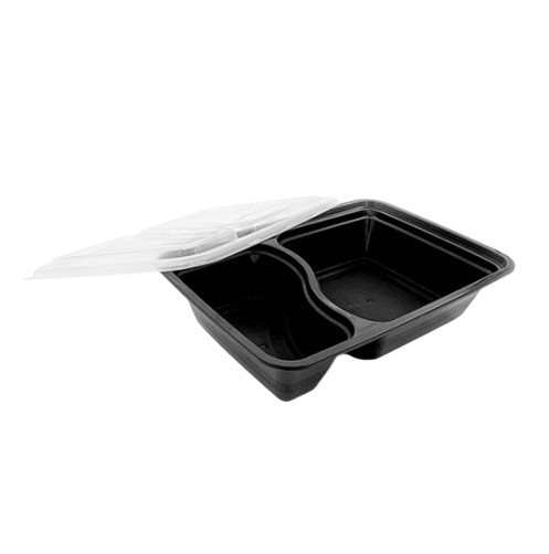 2-Compartment 32 oz Black Microwavable Containers – 150 Pack